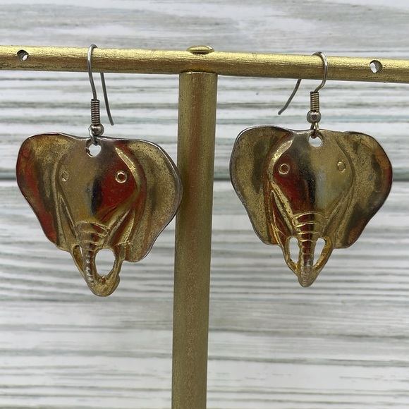 Handmade Oxidized Gold Elephant Earrings - Picture 8 of 11